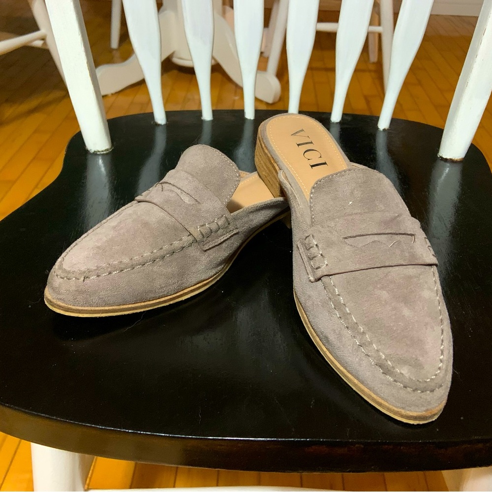 Grey slip on loafers